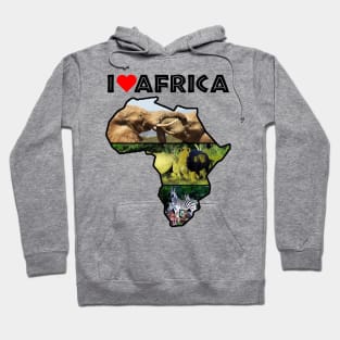 I Love Africa Wildlife Collage Map Hoodie